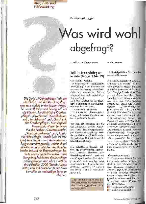 Vorschauseite 1: Prüfungsfragen - was wird wohl abgefragt? 4. Teil: Staatsbürgerkunde