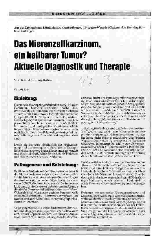 Vorschauseite 1: Das Nierenzellkarzinom, ein heilbarer Tumor? - Aktuelle Diagnostik und Therapie