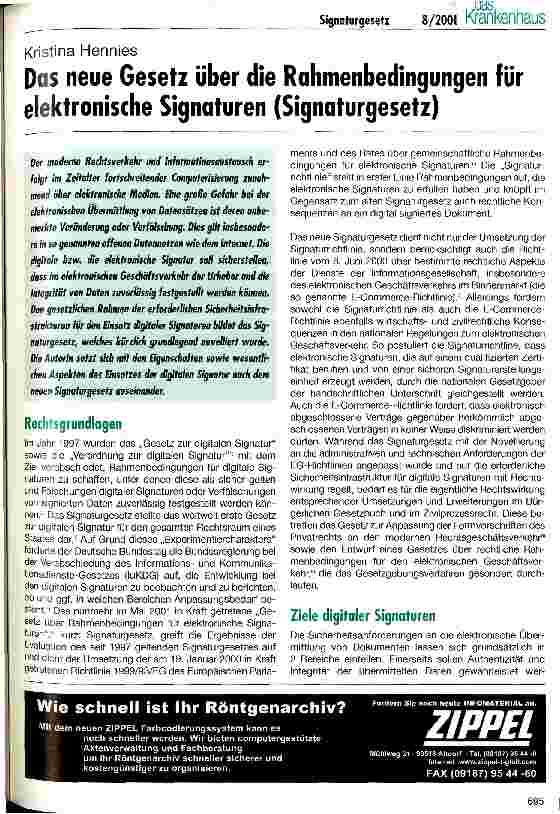 Vorschauseite 1: Das neue Gesetz über die Rahmenbedingungen für elektronische Signaturen (Signaturgesetz)
