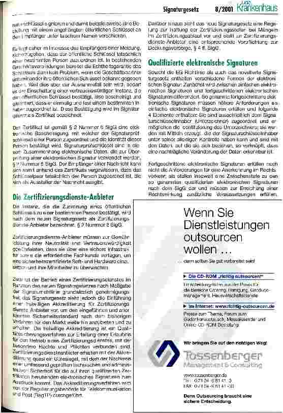 Vorschauseite 3: Das neue Gesetz über die Rahmenbedingungen für elektronische Signaturen (Signaturgesetz)
