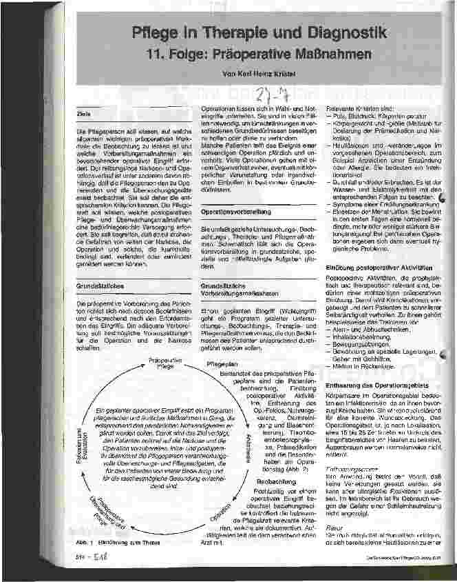 Vorschauseite 1: Pflege in Therapie und Diagnostik 11. Folge: Präoperative Maßnahmen