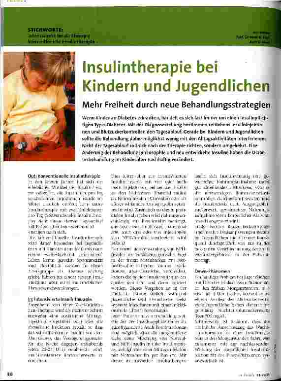 Vorschauseite 1: Insulintherapie bei Kindern und Jugendlichen Mehr Freiheit durch neue Behandlungsstrategien