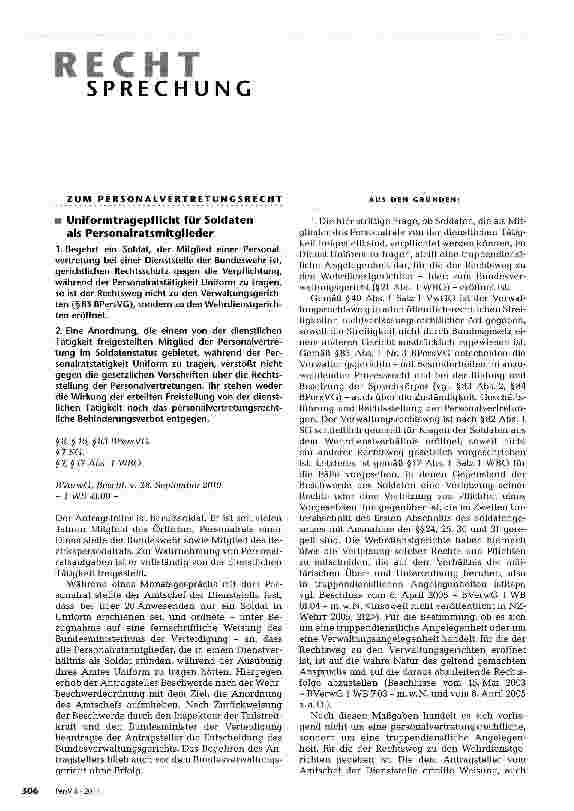 Vorschauseite 1: Uniformtragepflicht für Soldaten als Personalratsmitglieder
