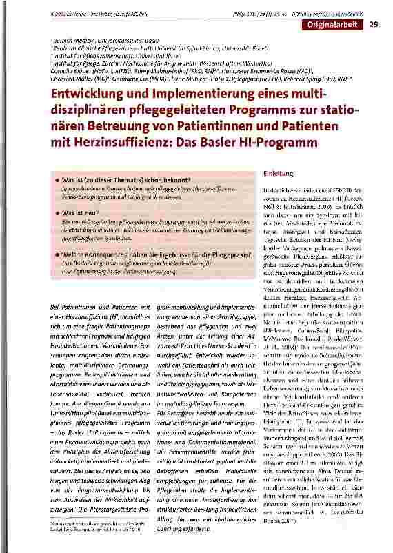 Vorschauseite 1: Entwicklung und Implementierung eines multi-disziplinären pflegegeleiteten Programms zur stationären Betreuung von Patientinnen und Patienten mit Herzinsuffizienz: Das Basler HI-P…