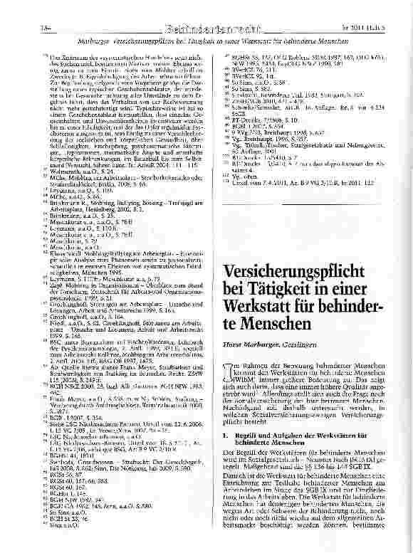 Vorschauseite 1: Versicherungspflicht bei Tätigkeit in einer Werkstatt für behinderte Menschen