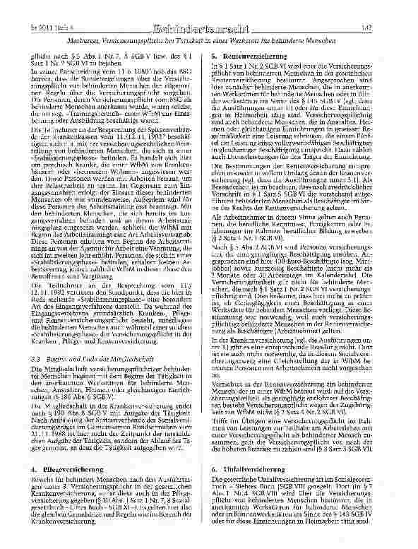 Vorschauseite 4: Versicherungspflicht bei Tätigkeit in einer Werkstatt für behinderte Menschen