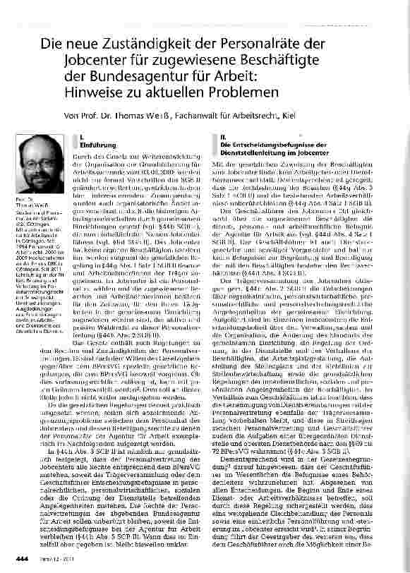 Vorschauseite 1: Die neue Zuständigkeit der Personalräte der Jobcenter für zugewiesene Beschäftigte der Bundesagentur für Arbeit: Hinweise zu aktuellen Problemen