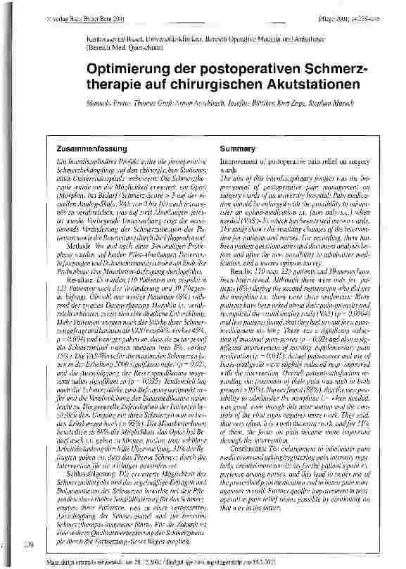 Vorschauseite 1: Optimierung der postoperativen Schmerztherapie auf chirurgischen Akutstationen