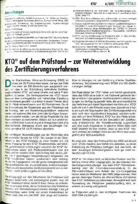 Vorschauseite 1: KTQ auf dem Prüfstand - zur Weiterentwicklung des Zertifizierungsverfahrens