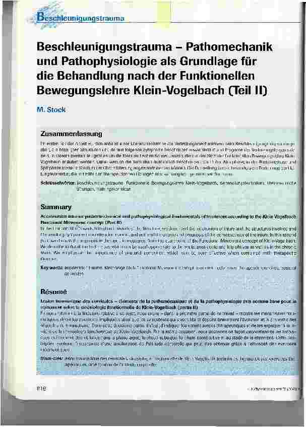 Vorschauseite 1: Beschleunigungstrauma - Pathomechanik und Pathophysiologie als Grundlage für die Behandlung nach der Funktionellen Bewegungslehre Klein-Vogelbach (Teil II)