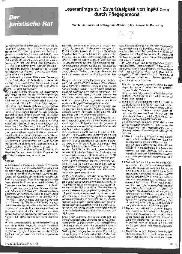 Vorschauseite 1: Leserfragen zur Zuverlässigkeit von Injektionen durch Pflegepersonal