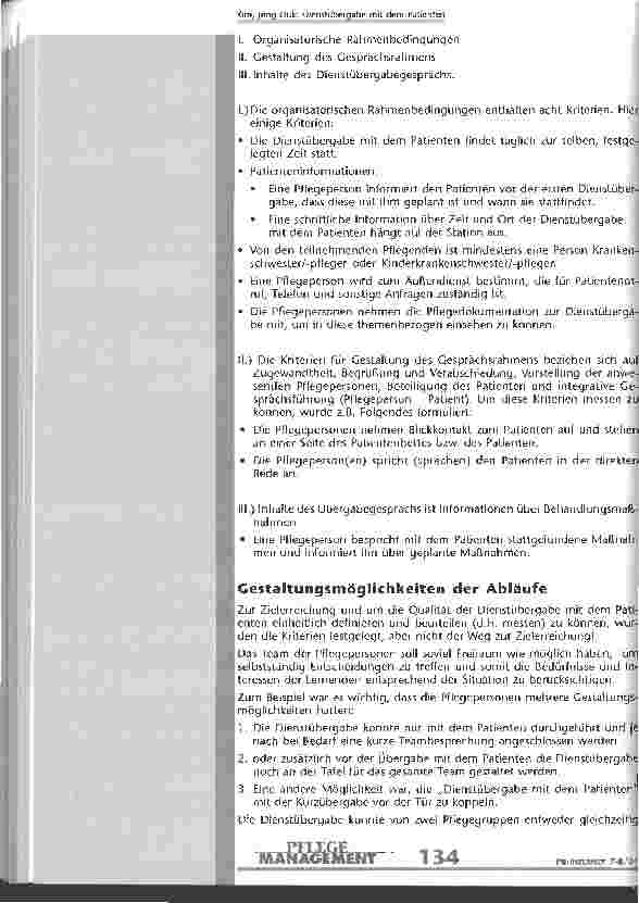 Vorschauseite 2: Dienstübergabe mit dem Patienten Projekt des Pflegedienstes des Klinikums der Universität zu Köln
