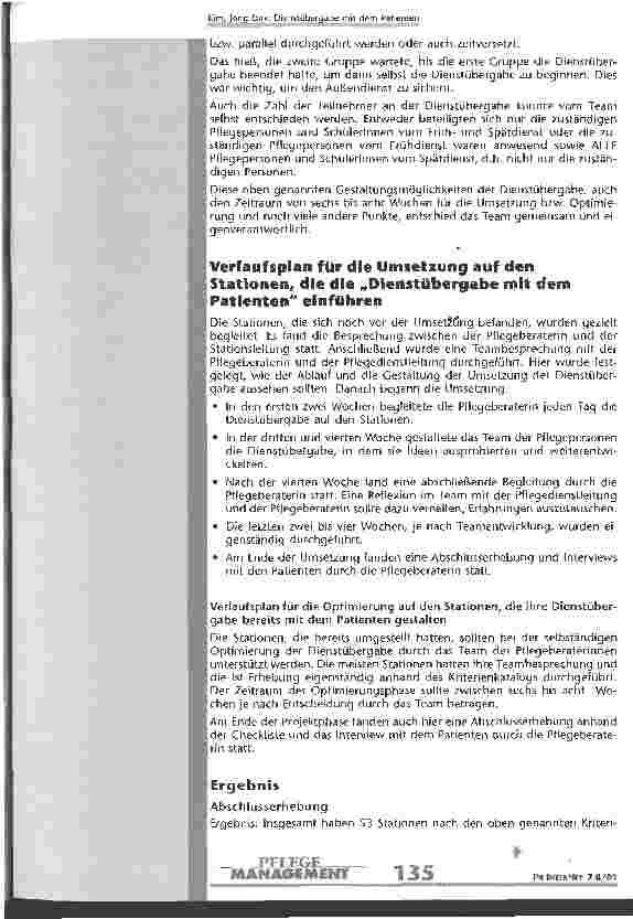 Vorschauseite 3: Dienstübergabe mit dem Patienten Projekt des Pflegedienstes des Klinikums der Universität zu Köln