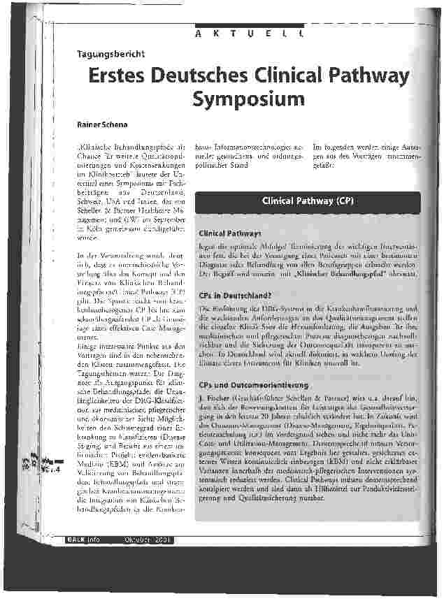 Vorschauseite 1: Erstes Deutsches Clinical Pathway Symposium Tagungsbericht