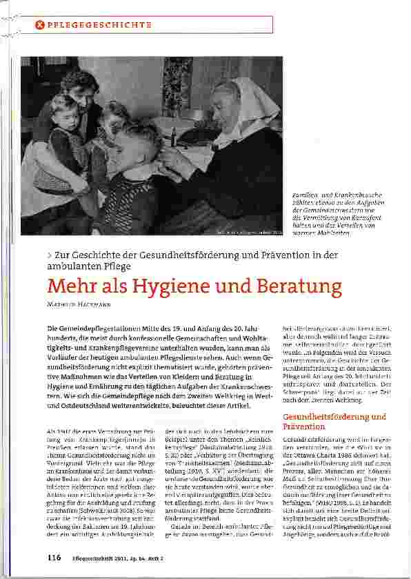 Vorschauseite 1: Zur Geschichte der Gesundheitsförderung und Prävention in der ambulanten PflegeMehr als Hygiene und Beratung
