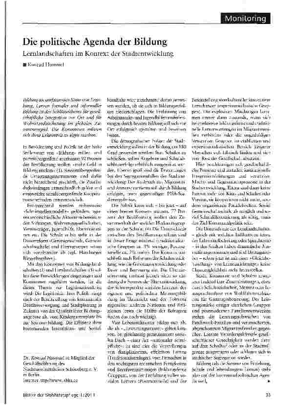 Vorschauseite 1: Die politische Agenda der BildungLernlandschaften im Kontext der Stadtentwicklung