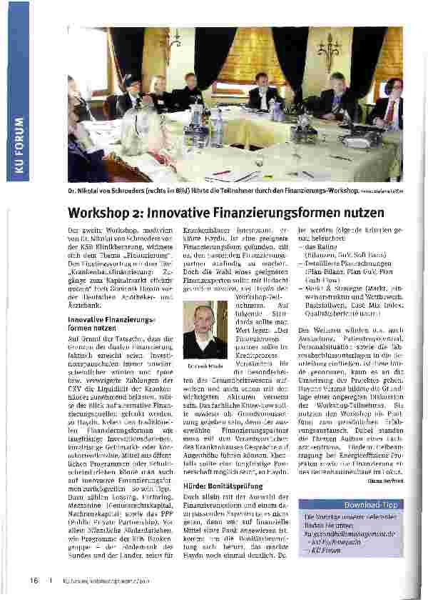 Vorschauseite 1: Workshop 2: Innovative Finanzierungsformen nutzen
