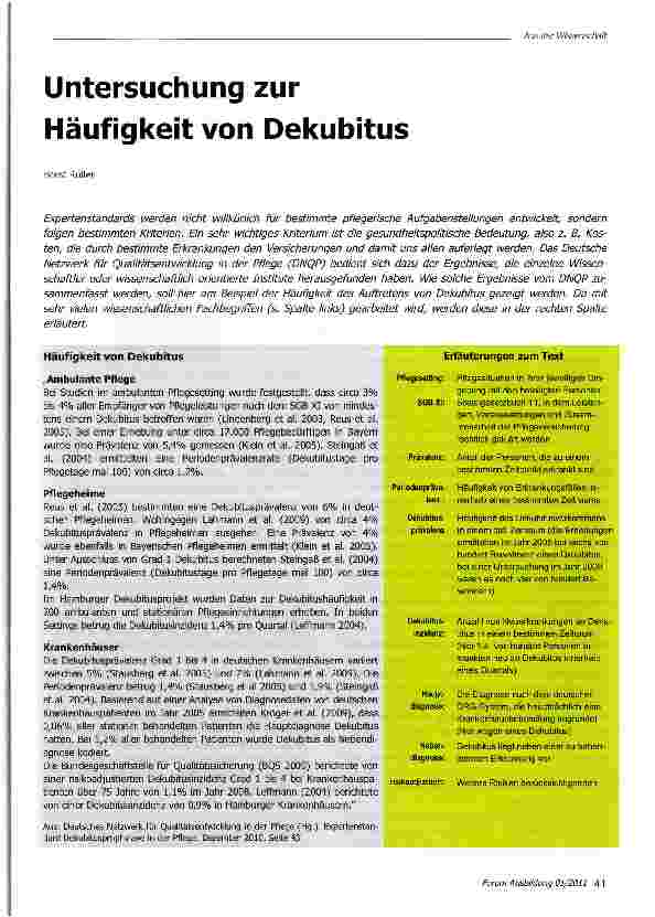 Vorschauseite 1: Untersuchung zur Häufigkeit von Dekubitus