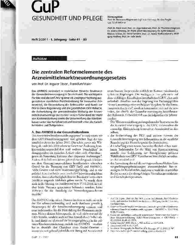 Vorschauseite 1: Die zentralen Reformelemente des Arzneimittelmarktneuordnungsgesetzes