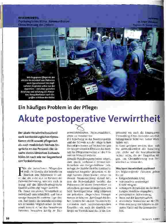 Vorschauseite 1: Akute postoperative Verwirrtheit Ein häufiges Problem in der Pflege
