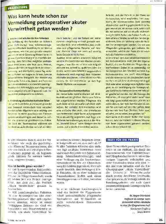 Vorschauseite 2: Akute postoperative Verwirrtheit Ein häufiges Problem in der Pflege