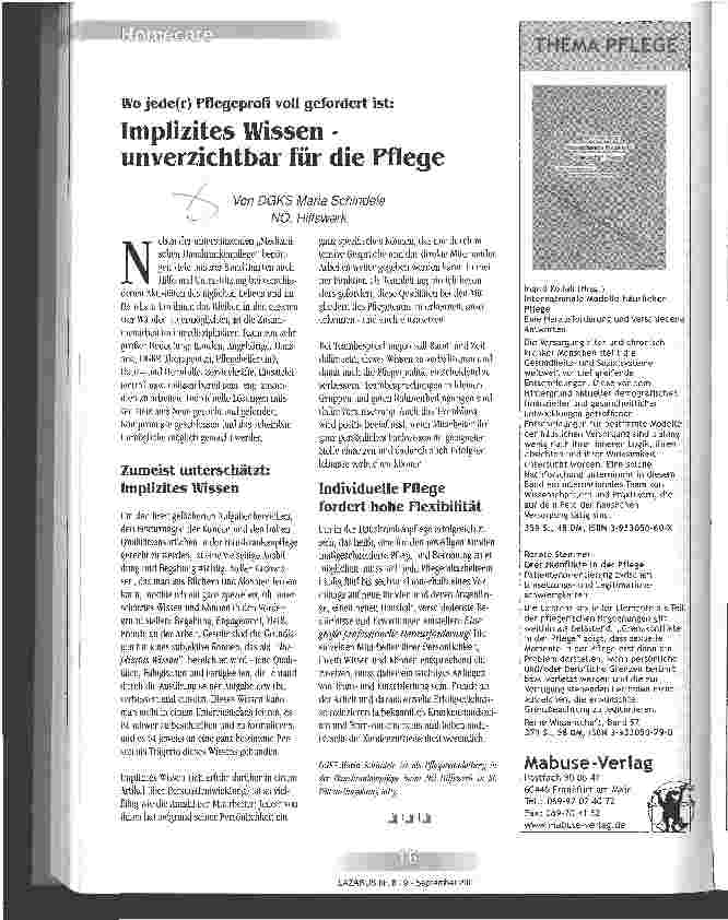 Vorschauseite 1: Implizites Wissen - unverzichtbar für die Pflege