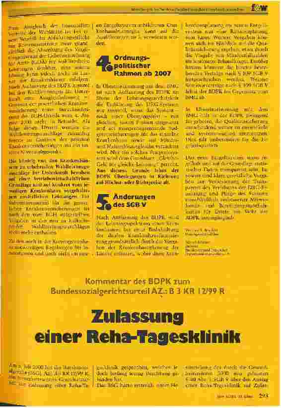 Vorschauseite 5: Mitteilungen des Bundesverbandes Deutscher Privatkrankenanstalten Stellungnahme zu den Eckpunkten zur Einführung eines DRG-Fallpauschalensystems