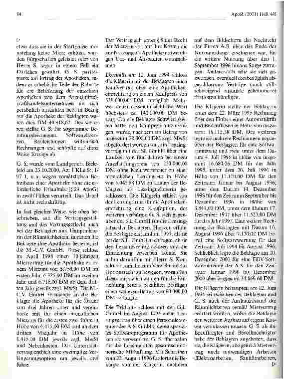 Vorschauseite 2: Apothekenmietverträge Urteil des Landgerichts Potsdam vom 19. Juli 2001