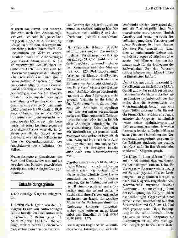 Vorschauseite 4: Apothekenmietverträge Urteil des Landgerichts Potsdam vom 19. Juli 2001