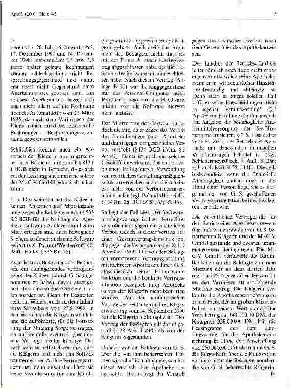 Vorschauseite 5: Apothekenmietverträge Urteil des Landgerichts Potsdam vom 19. Juli 2001