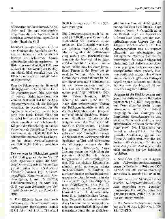 Vorschauseite 6: Apothekenmietverträge Urteil des Landgerichts Potsdam vom 19. Juli 2001