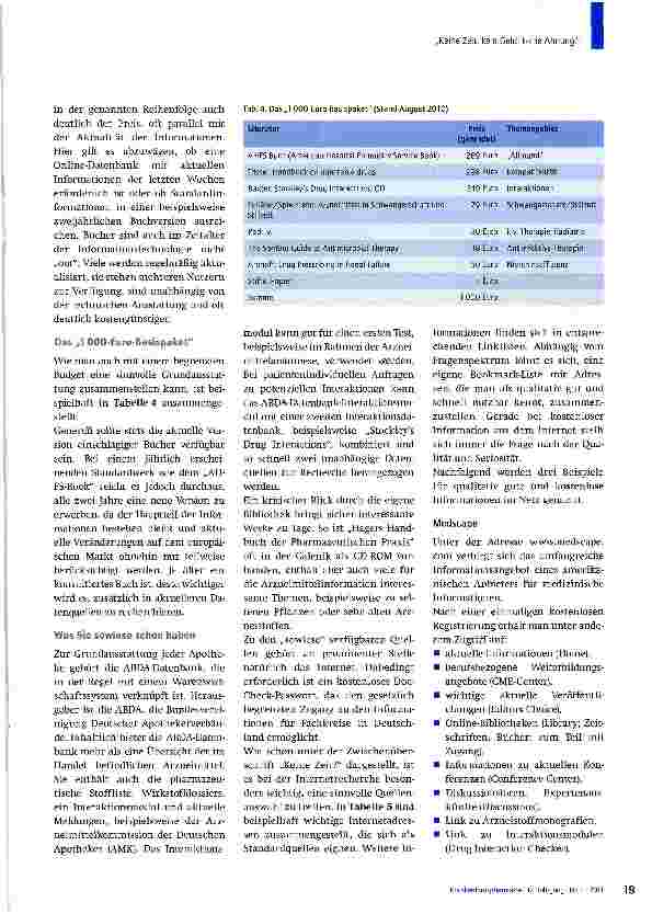 Vorschauseite 6: „Keine Zeit, kein Geld, keine Ahnung?Zehn Tipps für eine schnelle, kostengünstige und praxisrelevante Arzneimittelinformation
