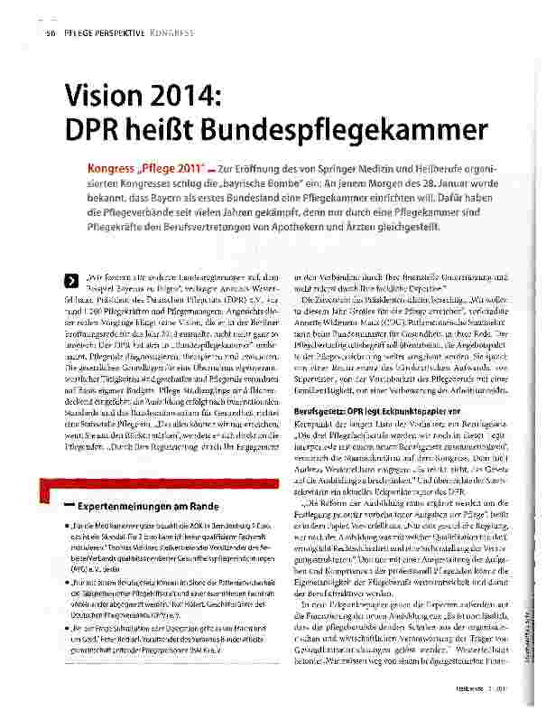 Vorschauseite 1: Vision 2014: DPR heißt Bundespflegekammer