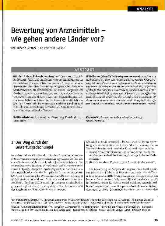 Vorschauseite 1: Bewertung von Arzneimitteln -wie gehen andere Länder vor?