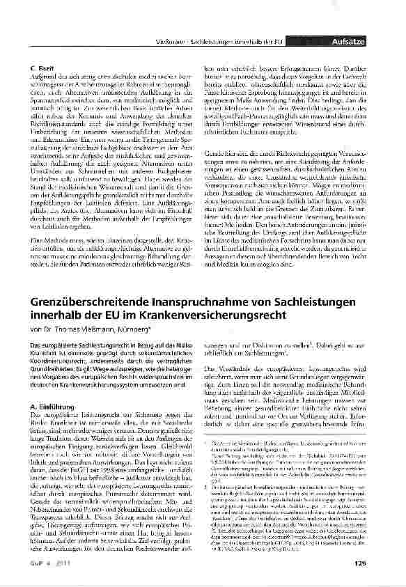Vorschauseite 1: Grenzüberschreitende Inanspruchnahme von Sachleistungen innerhalb der EU im Krankenversicherungsrecht