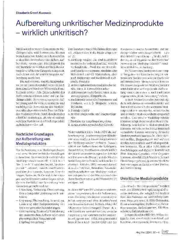 Vorschauseite 1: Aufbereitung unkritischer Medizinprodukte -wirklich unkritisch?
