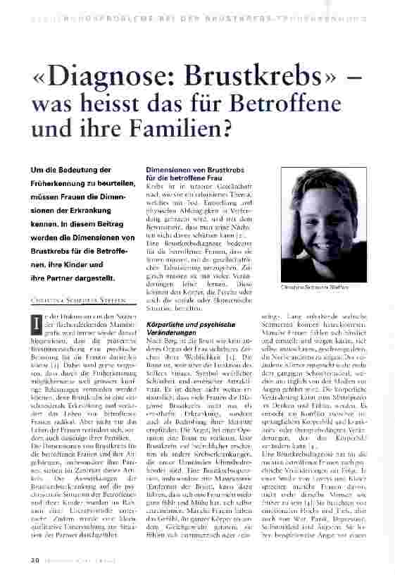 Vorschauseite 1: «Diagnose: Brustkrebs» -was heisst das für Betroffene und ihre Familien?