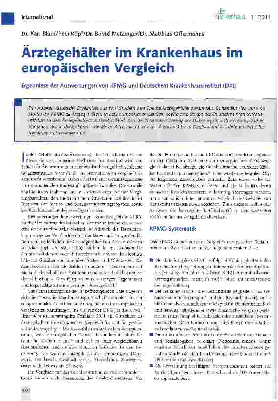 Vorschauseite 1: Ärztegehälter im Krankenhaus im europäischen Vergleich