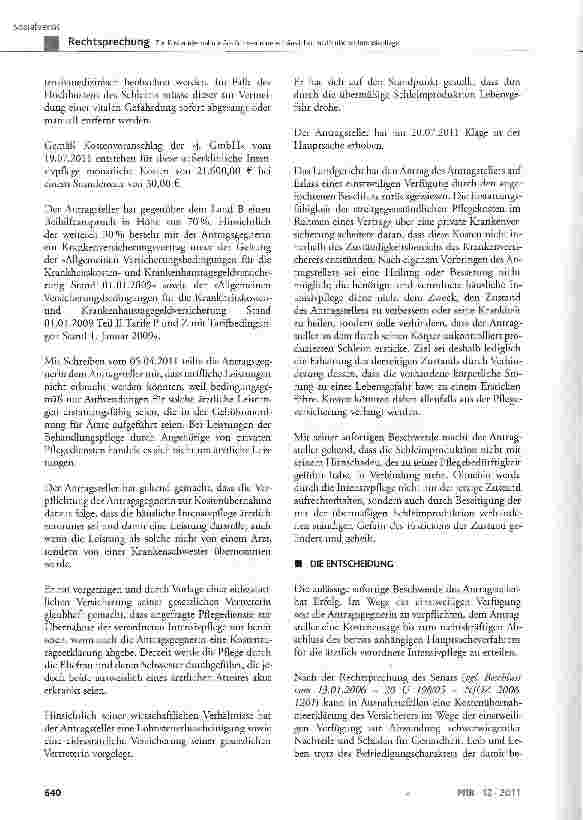 Vorschauseite 2: Zur Kostenübernahme ärztlich verordneter häuslicher medizinischer IntensivpflegeBGB § 305, § 307 Abs. 2 Nr. 2; MB/KK 2009 § 1 Abs. 1, Abs. 2