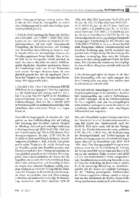Vorschauseite 3: Zur Kostenübernahme ärztlich verordneter häuslicher medizinischer IntensivpflegeBGB § 305, § 307 Abs. 2 Nr. 2; MB/KK 2009 § 1 Abs. 1, Abs. 2