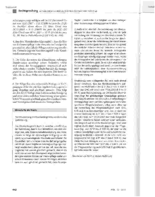 Vorschauseite 4: Zur Kostenübernahme ärztlich verordneter häuslicher medizinischer IntensivpflegeBGB § 305, § 307 Abs. 2 Nr. 2; MB/KK 2009 § 1 Abs. 1, Abs. 2