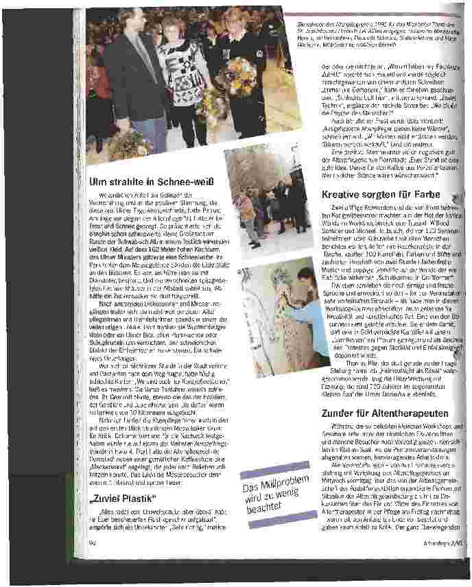 Vorschauseite 2: Trotz einiger Mängel hochzufrieden - 16500 AltenpflegerInnen besuchten die Messe - Altenpflege 1991 in Ulm