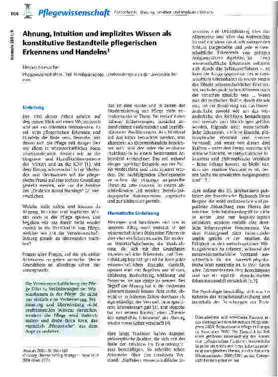 Vorschauseite 1: Ahnung, Intuition und implizites Wissen als konstitutive Bestandteile pflegerischen Erkennens und Handelns