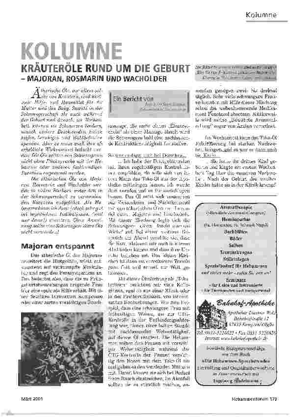 Vorschauseite 1: KOLUMNEKRAUTEROLE RUND UM DIE GEBURT-MAJORAN, ROSMARIN UND WACHOLDER
