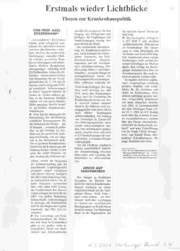 Vorschauseite 1: Erstmals wieder Lichtblicke Thesen zur Krankenhauspolitik