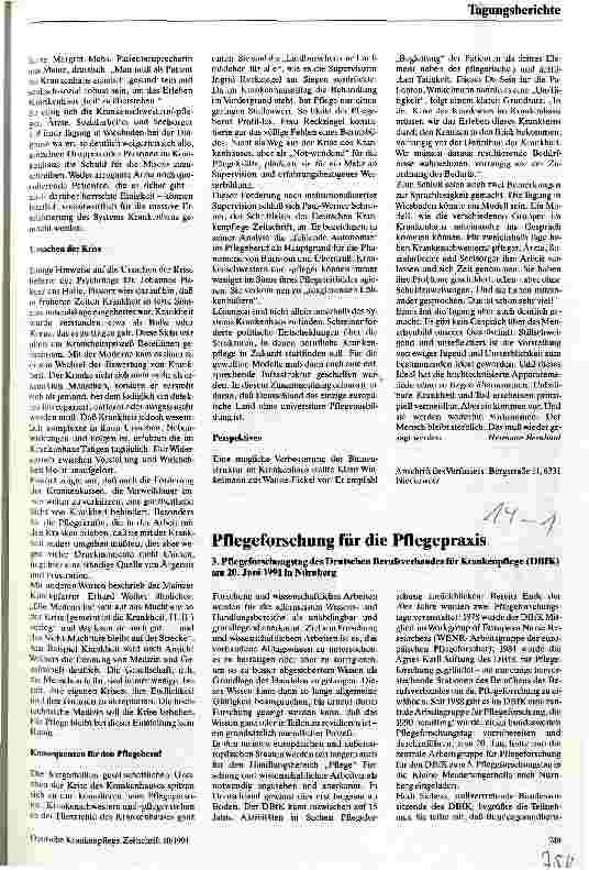 Vorschauseite 1: Pflegeforschung für die Pflegepraxis 3. Pflegeforschungstag des DBfK am 20.6.1991 in Nürnberg