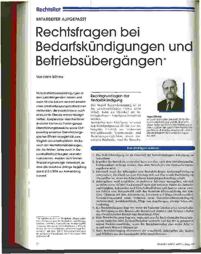 Vorschauseite 1: Rechtsfragen bei Bedarfskündigungen und Betriebsübergängen