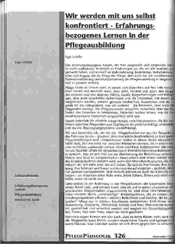 Vorschauseite 1: Wir werden mit uns selbst konfrontiert - Erfahrungsbezogenes Lernen in der Pflegeausbildung