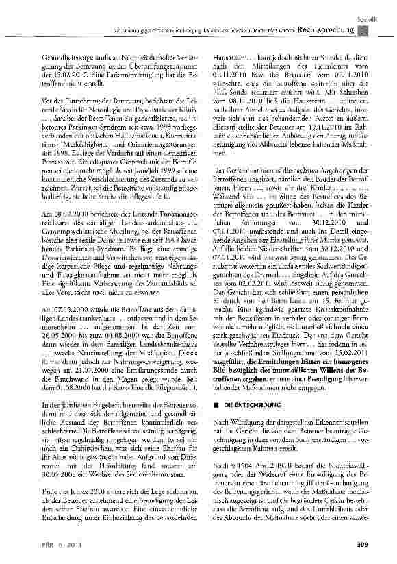 Vorschauseite 2: Zur betreuungsgerichtlichen Genehmigung des Abbruchs lebenserhaltender Maßnahmen(hier: Beendigung der Ernährung mittels PEG-Sonde)