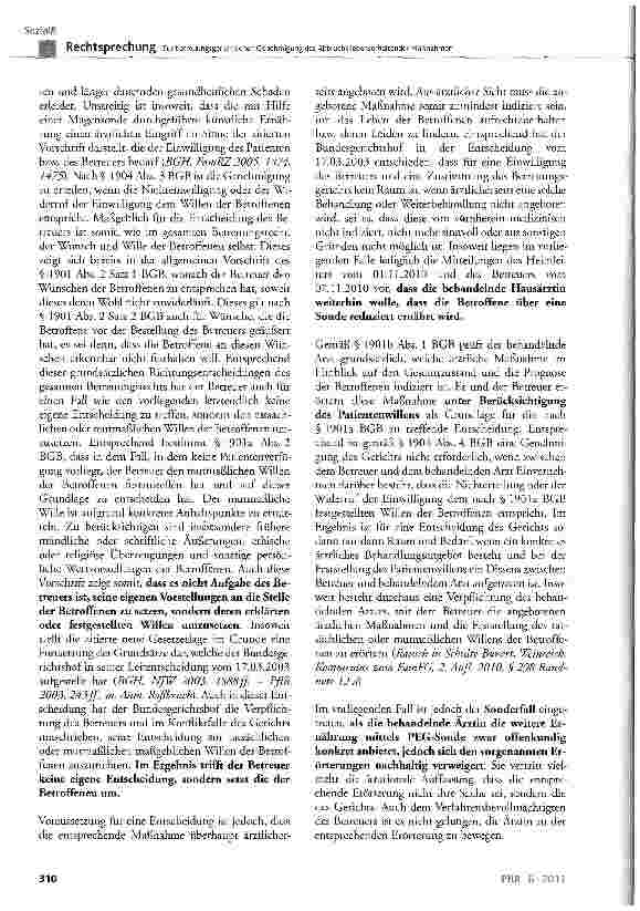 Vorschauseite 3: Zur betreuungsgerichtlichen Genehmigung des Abbruchs lebenserhaltender Maßnahmen(hier: Beendigung der Ernährung mittels PEG-Sonde)